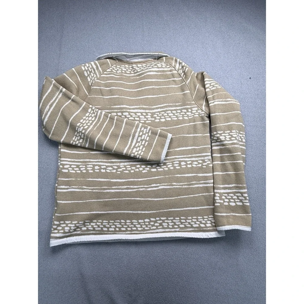 The North Face Men's L 1/4 Zip Fleece Pullover Tan White Striped Outdoor Sweater